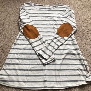 Striped Tunic Long Sleeved Small Button Detail